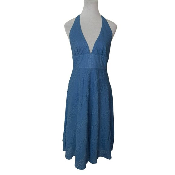 J.Crew Blue Textured Beach Halter Dress 100% Cotton Lined Style 81992 Size 8 - Picture 1 of 8